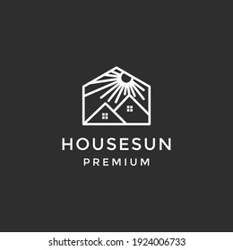 Creative Modern morning Sun with house logo design template on black background