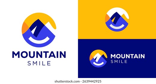 Creative modern mountain smile logo template. Abstract mountain with smile symbol logo design vector illustration. 