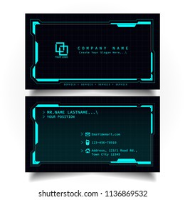 Creative modern name and business card with the design of sci-fi, hi-tech style and dark Blue color theme, horizontal standard size, vector and illustration EPS10 template