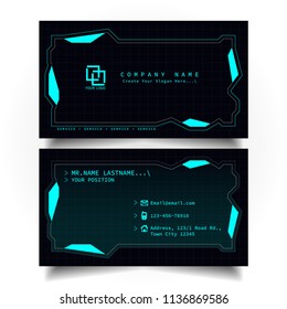 Creative modern name and business card with the design of sci-fi, hi-tech style and dark Blue color theme, horizontal standard size, vector and illustration EPS10 template