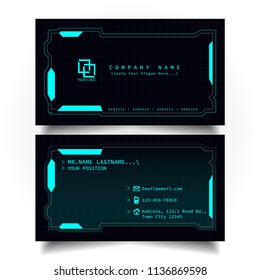 Creative modern name and business card with the design of sci-fi, hi-tech style and dark Blue color theme, horizontal standard size, vector and illustration EPS10 template