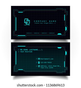 Creative modern name and business card with the design of sci-fi, hi-tech style and dark Blue color theme, horizontal standard size, vector and illustration EPS10 template