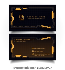 Creative modern name and business card with the design concept of sci-fi, hi-tech style and dark Orange color theme, horizontal standard size, vector and illustration EPS10 template