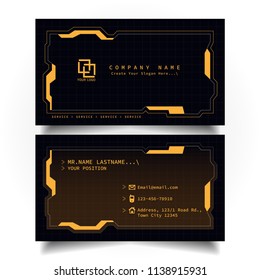 Creative modern name and business card with the design concept of sci-fi, hi-tech style and dark Orange color theme, horizontal standard size, vector and illustration EPS10 template