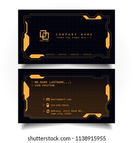 Creative modern name and business card with the design concept of sci-fi, hi-tech style and dark Orange color theme, horizontal standard size, vector and illustration EPS10 template