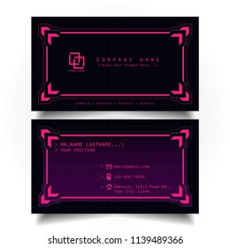Creative modern name card and business card with the design concept of sci-fi, hi-tech style and dark Pink color theme, horizontal standard size, vector and illustration EPS10 template