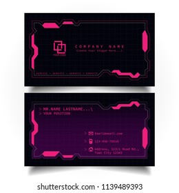 Creative modern name card and business card with the design concept of sci-fi, hi-tech style and dark Pink color theme, horizontal standard size, vector and illustration EPS10 template