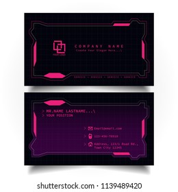 Creative modern name card and business card with the design concept of sci-fi, hi-tech style and dark Pink color theme, horizontal standard size, vector and illustration EPS10 template