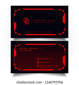 Creative modern name card and business card with the design concept of sci-fi, hi-tech style and dark Red color theme, horizontal standard size, vector and illustration EPS10 template