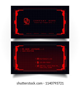 Creative modern name card and business card with the design concept of sci-fi, hi-tech style and dark Red color theme, horizontal standard size, vector and illustration EPS10 template