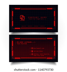 Creative modern name card and business card with the design concept of sci-fi, hi-tech style and dark Red color theme, horizontal standard size, vector and illustration EPS10 template