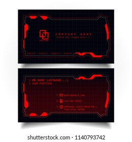 Creative modern name card and business card with the design concept of sci-fi, hi-tech style and dark Red color theme, horizontal standard size, vector and illustration EPS10 template