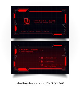 Creative modern name card and business card with the design concept of sci-fi, hi-tech style and dark Red color theme, horizontal standard size, vector and illustration EPS10 template