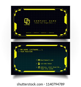 Creative modern name card and business card with the design concept of sci-fi, hi-tech style and dark Yellow color theme, horizontal standard size, vector and illustration EPS10 template