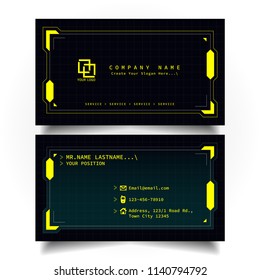 Creative modern name card and business card with the design concept of sci-fi, hi-tech style and dark Yellow color theme, horizontal standard size, vector and illustration EPS10 template