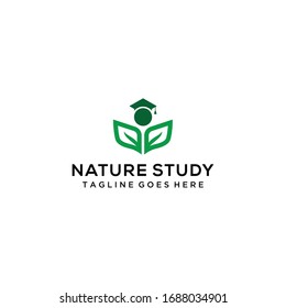 Creative modern natural book leaf with bachelor hat education icon design logo concept icon template