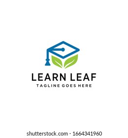 Creative modern nature Education logo design illustration using bachelor hat and leafs icon template