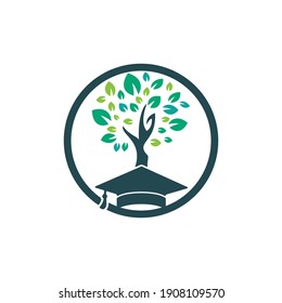 Diseño del logotipo de Educación de naturaleza moderna y creativa. Logo del icono de árbol y del tapón de graduación.	