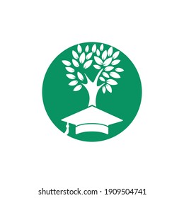 Diseño del logotipo de Educación de naturaleza moderna y creativa. Logo del icono de árbol y del tapón de graduación.	