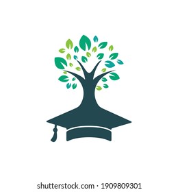 Creative modern nature Education logo design. Graduation cap and tree icon logo.	
