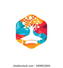 Creative modern nature Education logo design. Graduation cap and tree icon logo.	

