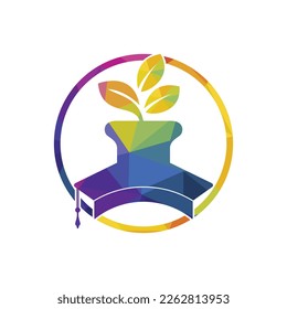 Creative modern nature Education logo design. Graduation cap and flower pot icon logo.