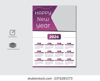 Creative modern New year 2024 calendar design template