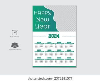 Creative modern New year 2024 calendar design template