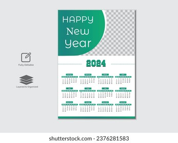 Creative modern New year 2024 calendar design template