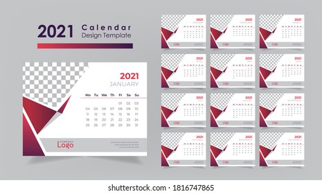 Creative and Modern New Year Desk Calendar Design. 2021 12 months Desk Calendar Design Template, Monthly Planner Design Template.