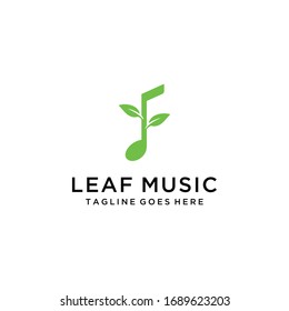 Creative modern note music with leaf plant sign logo design template.