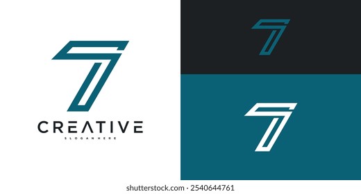 Creative modern number 7 logo design. Premium Vector