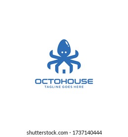 Creative modern octopus with house logo template vector illustration