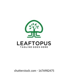 Creative modern octopus with leaves sign logo template vector illustration.
