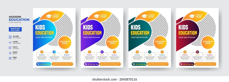 Creative and modern online school kids education admission flyer poster template