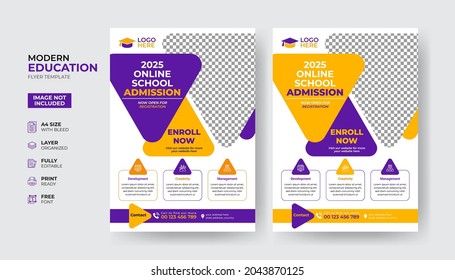 Creative and modern online school kids education admission flyer poster template