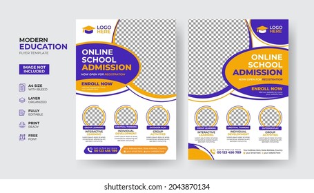 Creative and modern online school kids education admission flyer poster template