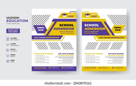 Creative and modern online school kids education admission flyer poster template