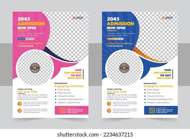 Creative and modern online school kids education admission flyer poster template design. School admission flyer design set. back to school flyer design set. Back to school admission flyer.