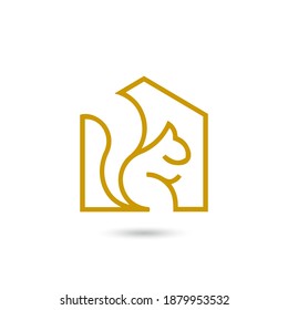 Creative modern outline squirrel animal on house logo template. Vector illustration