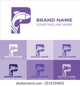 Criativo moderno logotipo de peixe de letra P com vetor de ícone colorido