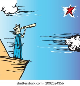 Creative modern painting.  posters, invitations, cards, flyers etc. Vector illustration of hand drawn. Painting in the film "Perahu Kertas" - General Pilik on the boat finding the inspiration.