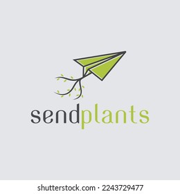 Creative modern paper plane with leaf sign logo design template
