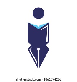 Pluma moderna creativa con la plantilla de diseño del logo de la firma humana del libro. Carácter humano Logo del libro y la pluma.