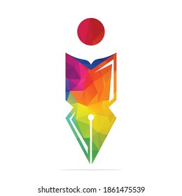 Creative modern pen with book human sign logo design template. Human character Book and Pen logo.
