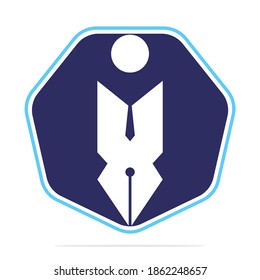 Creative modern pen with human sign logo design template. Human character and Pen logo.