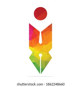 Creative modern pen with human sign logo design template. Human character and Pen logo.