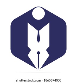 Creative modern pen with human sign logo design template. Human character and Pen logo.