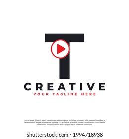 Creative Modern Play Letter T Icon. Music and Video Logo Element. Usable for Business and Technology Logos.