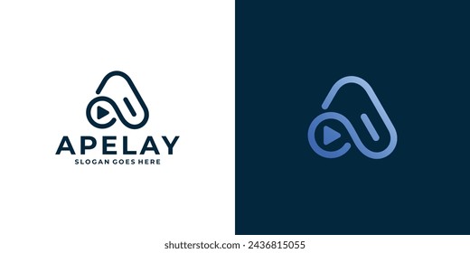 Logo De Creative Modern A Play. Letra abstracta A y logotipo del botón de reproducción con estilo de contorno lineal. Plantilla de diseño vectorial de símbolo de icono de logotipo multimedia.
